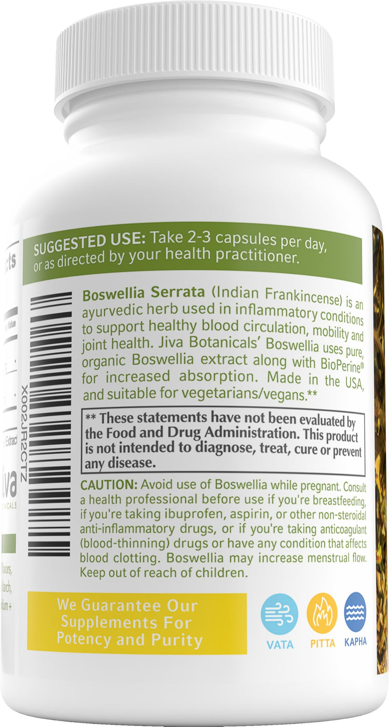 Boswellia Extract Capsules - Organic Boswellia Serrata Extract Capsules containing Frankincense Powder and Bioperene (Black Pepper Fruit Extract) - Boswellia Supplement - 120 Capsules - BeesActive Australia