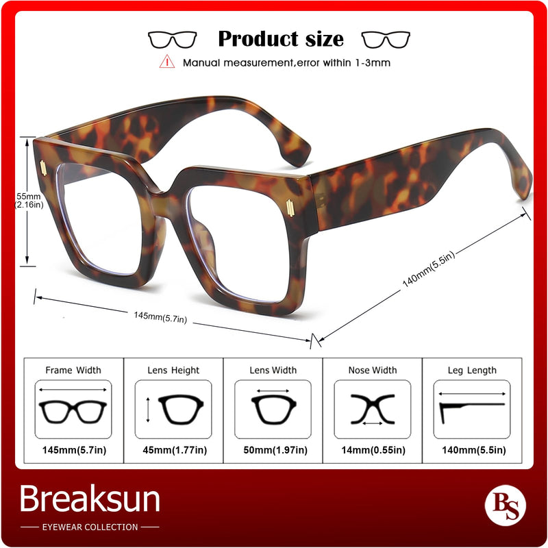 Fashion Oversized Blue Light Blocking Glasses for Women Men Trendy Big Square Frame Computer Eyeglasses A1 Tortoise 63 Millimeters - BeesActive Australia