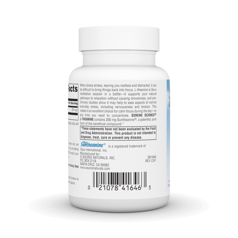 Source Naturals Serene Science L-Theanine, 200 mg, Made with Suntheanine, for Focused Relaxation* - 60 Capsules