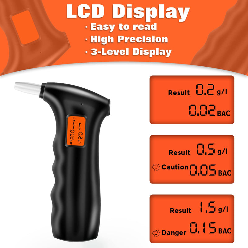Professional-Grade Accuracy Breathalyzer, Portable Alcohol Tester, Professional-Grade Accuracy Breathalyzer with LCD Digital Display for Personal, Home or Party Use with 10 Mouthpieces Black - BeesActive Australia