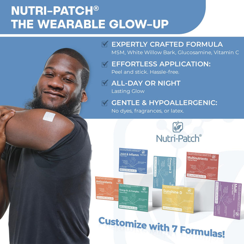 Inflam Body Skin Patches - Infused with Turmeric, MSM, White Willow Bark, Glucosamine & Vitamin C - Hypoallergenic - 30 Patches