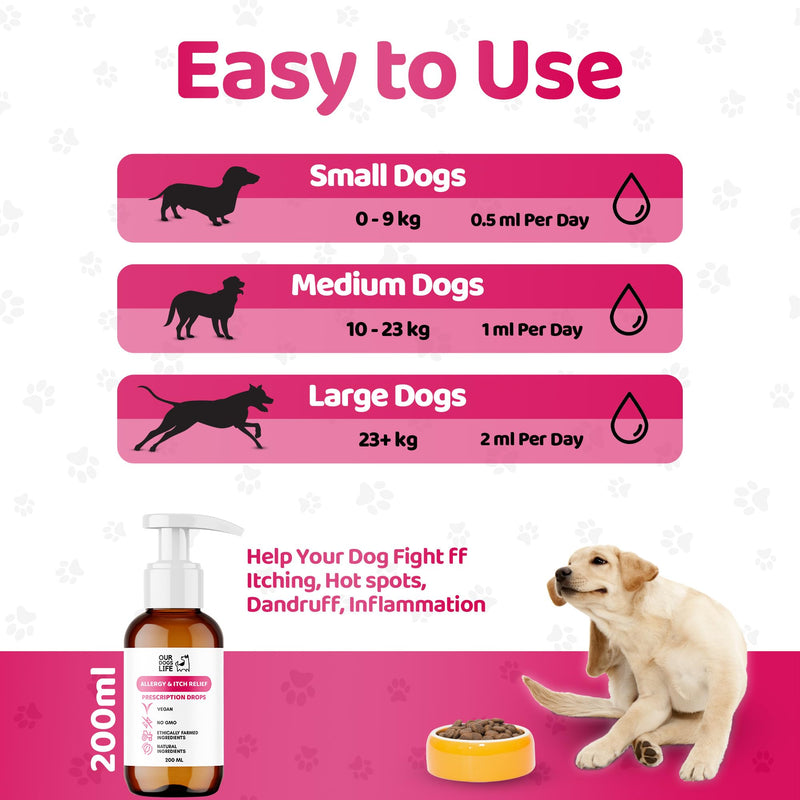 Dog Allergy and Itch Relief Drops - Comprehensive Itchy Dog Skin Relief - Immune Boosting Formula - dog itchy skin relief - 200ml