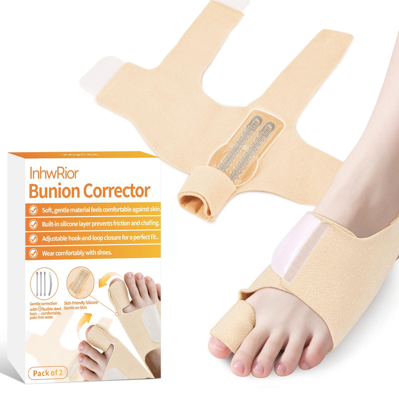 InhwRior Bunion Corrector with 4 Flexible Stainless Steel Strips (2 on Each Side), Silicone Pads for Cushioning, Pain-Free Foot Condition Improvement, Wearable with Shoes,Washable