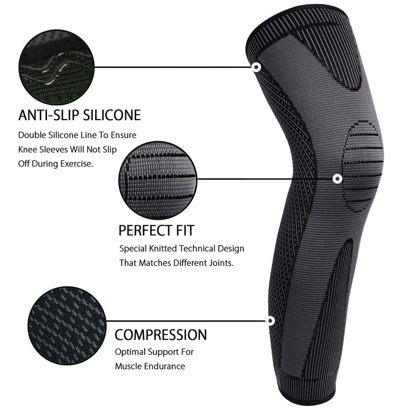 Full Leg Sleeves Long Compression Leg Sleeve Knee Sleeves Protect Leg, for Man Women Basketball, Arthritis Cycling Sport 2X-Large (1 Pair) 01_Black - BeesActive Australia
