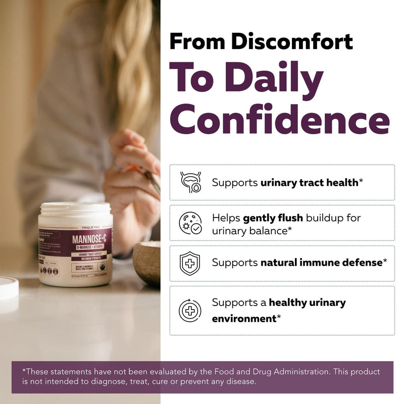 Mannose-C - Organic D Mannose Powder + Whole Food Vitamin C, Natural UTI Support Supplement to Flush & Cleanse Urinary Tract, Certified Organic Urinary Health for Women, Vegan, Non-GMO (60 Servings) 3.39 Ounce (Pack of 1)