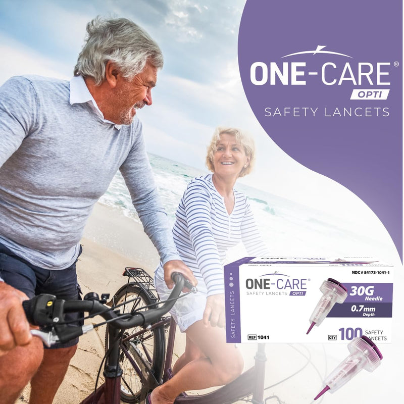 MediVena ONE-CARE Safety Lancets, 30G x 1.5mm, Push Button Activation, Gentle, Pre-Loaded, 3-Steps Only, Diabetes Testing, Sterile, Finger Self Prick Device, Glucose Monitor, Single Use, 100/Box - BeesActive Australia