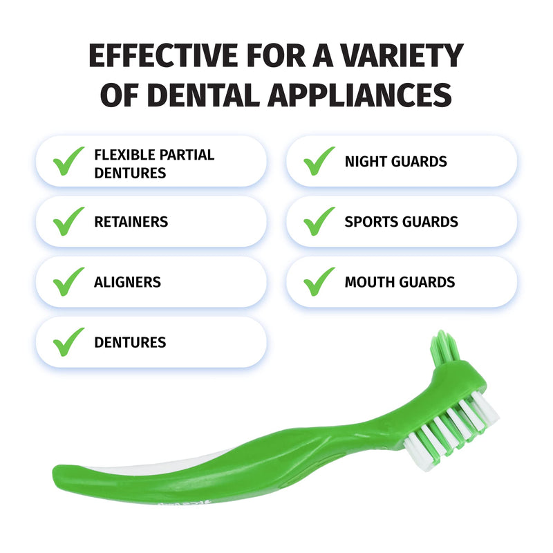 TCS Fresh Dental Appliance Cleaning Soft Bristle Toothbrush with Ergonomic Handle, 3 Pack - Denture Cleaner Brush for Retainers, Mouth Guards, and Flexible Partials (3 Toothbrushes) - BeesActive Australia
