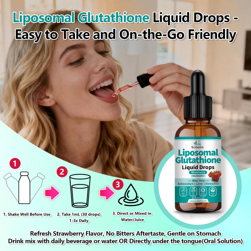 5-in-1 Liposomal Glutathione Supplement Liquid Drops 1750mg | Ultra Strength L-Glutathione w. Milk Thistle Alpha Lipoic Acid, Skin Whitening Liver Detox Antioxidant Immune Brain Health Strawberry 2 Fl Oz (Pack of 1)
