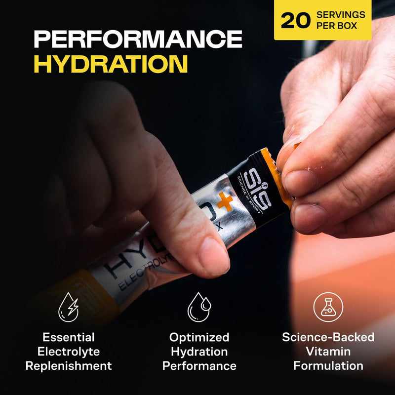 SiS Hydro+ - Scientifically-Formulated Electrolyte Drink Mix - Hydration Powder with Five Key Electrolytes - Vitamin C, Vitamin B6 & B12 - Single-Serve Satchets - Orange & Mango Flavor - 20 Count