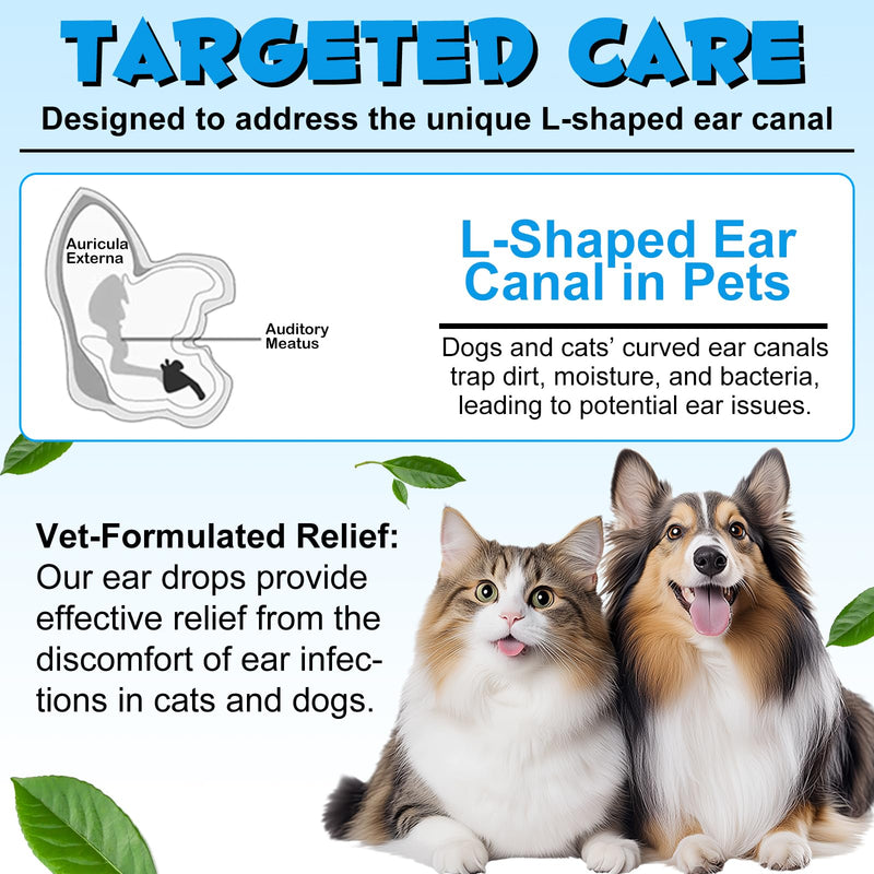 Ear Infection Treatment Drops for Dogs and Cats,with 1% Hydrocortisone Soothing Dog Yeast Infection, Itchy Ear Relief-Treats Ear Infections for Dogs & Cats - 2 fl oz 2 fl oz(Pack of 1)