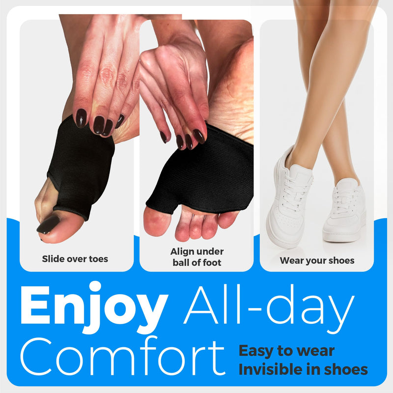 4 Original Metatarsal Pads for Women & Men – Ball of Foot Cushions for Pain & Pressure Relief – Soft Gel Inserts for Metatarsalgia, Morton’s Neuroma & Callus Support (4 Sleeves / 2 Pairs) Black Medium
