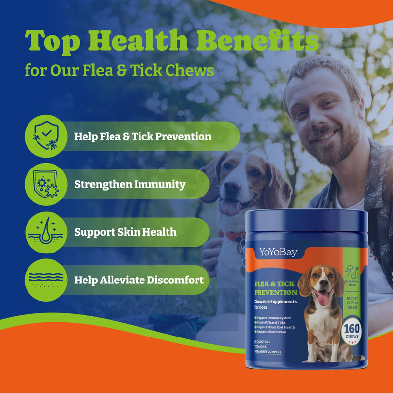 Flea and Tick Prevention for Dogs Chewable - 160 Soft Chews, Duck & Pear Flavor - Dog Flea and Tick Treatment Chewable, Natural Defense- Dog Immune Support Supplement - BeesActive Australia