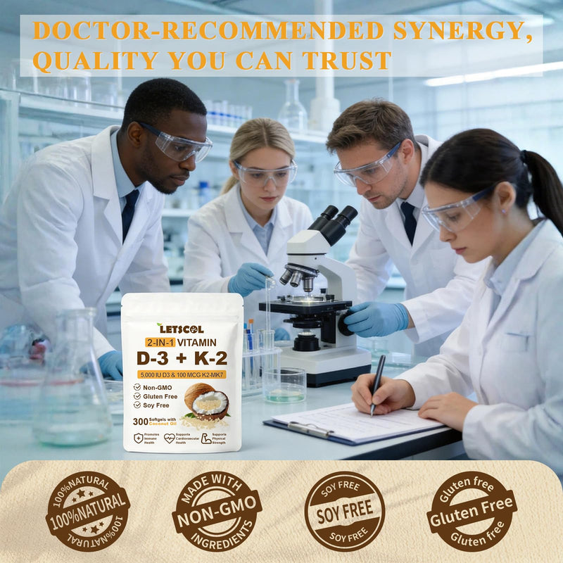2-in-1 Vitamin D3 K2 Supplement Softgel, Vitamin D3 5000 IU and Vitamin K2 100 mcg, K2 MK7 with D3 Vitamin Supplement Support Immune, Heart, Teeth Health 300 Count (Pack of 1) 5,000 IU D3 & 100MCG K2 Softgels