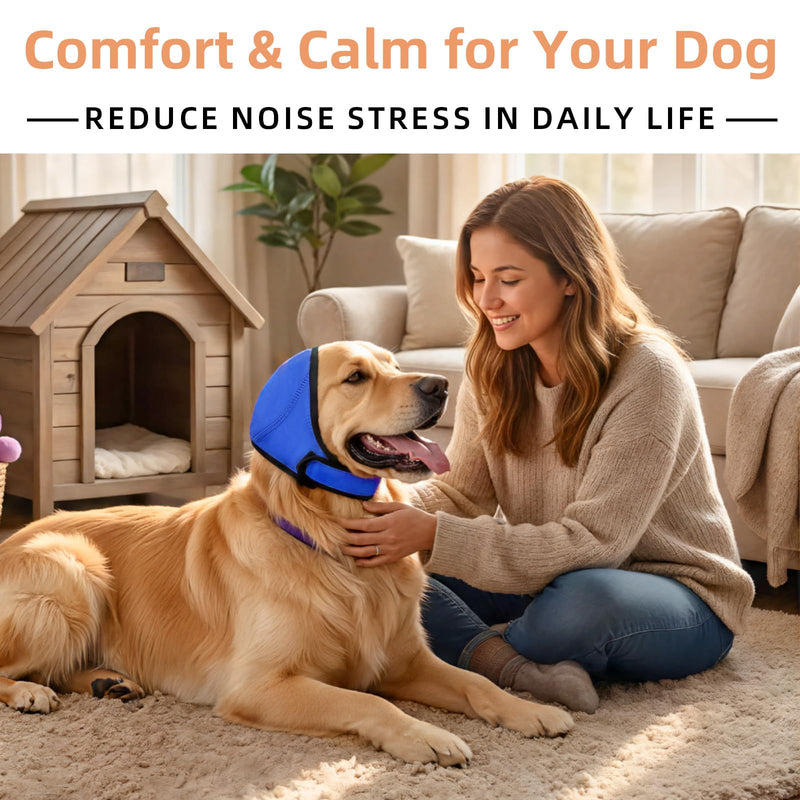 Dog Ear Muffs Noise Protection, No-Shake Ear Wrap for Hematoma Care, Bathing, Drying, Swimming & Noise Anxiety Relief (Blue, Medium) Blue