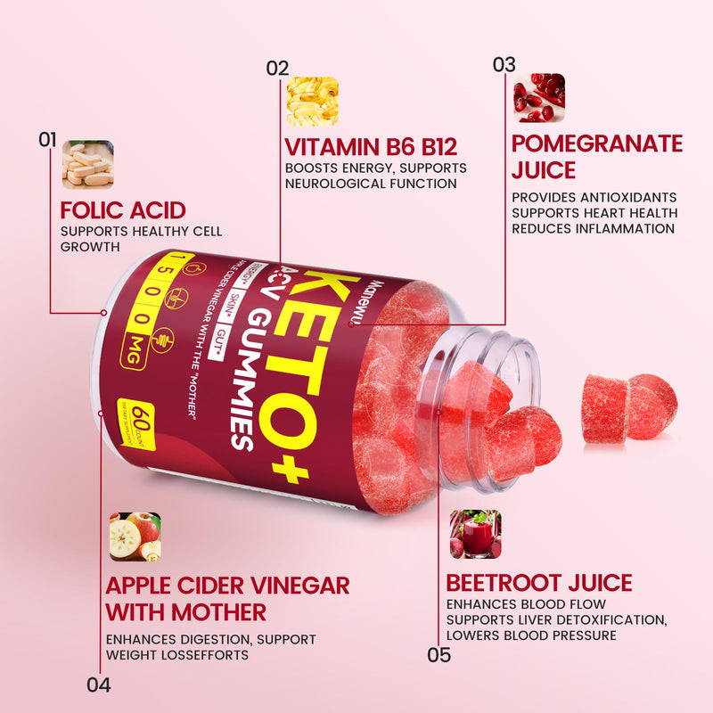 Keto ACV Gummies 1500mg, Organic Apple Cider Vinegar with Mother | Advanced Weight & Loss & Belly Fat Burn, Rapid Fat Burning Diet Supplement for Women, Gluten Free, Support Gut Digestion 60 Count (Pack of 2) Red Apple 2 Pack