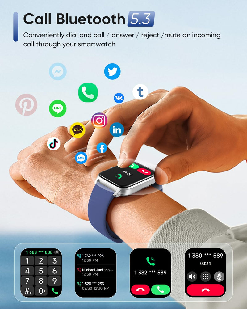 Fitpolo Smart Watch for Men Women Android, Alexa Built-in [1.8" HD Screen] IP68 Waterproof Fitness Watch Bluetooth Call for Android & iPhone with Heart Rate/Sleep/SpO2 Monitor Blue