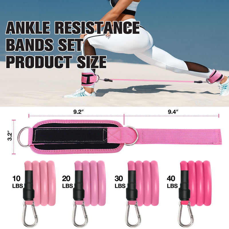 Ankle Resistance Bands with Cuffs, Ankle Bands for Working Out,Ankle Strap with 4PCS Exercise Band,Booty Workout Equipment for Kickbacks Hip,Butt Training Equipment for Women Legs PINK - BeesActive Australia