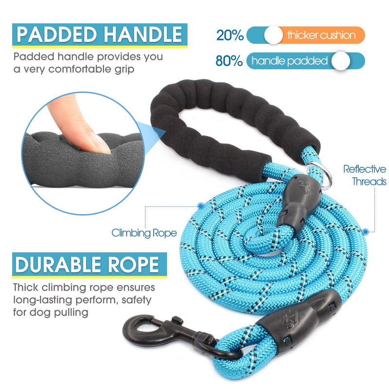BAAPET Double Dog Leash, 4 FT Rope Dog Leash with Tangle Free Shock Absorbing Bungee and Poop Bags for Dual Small Medium Large Dogs (Medium/Large, Blue) Medium/Large (25~150 lbs.) - BeesActive Australia