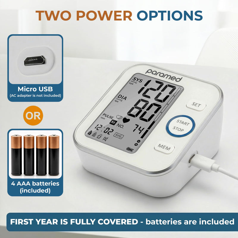Paramed Blood Pressure Monitor - Bp Machine - Automatic Upper Arm Blood Pressure Cuff 8.7-16.5 inches - Large LCD Display 120 Sets Memory - Device Bag & Batteries Included 1 Count (Pack of 1)