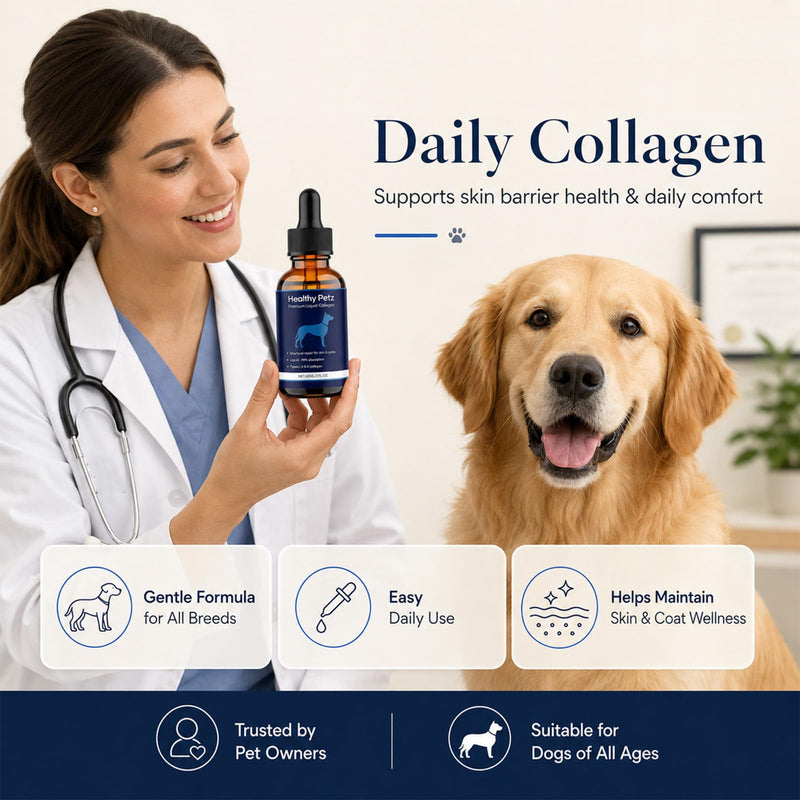 Premium Liquid Collagen for Dogs, Triple Collagen Supplement with Hyaluronic Acid & Vitamins C for Skin & Coat, Bacon Flavor 60 ml/2 fl oz