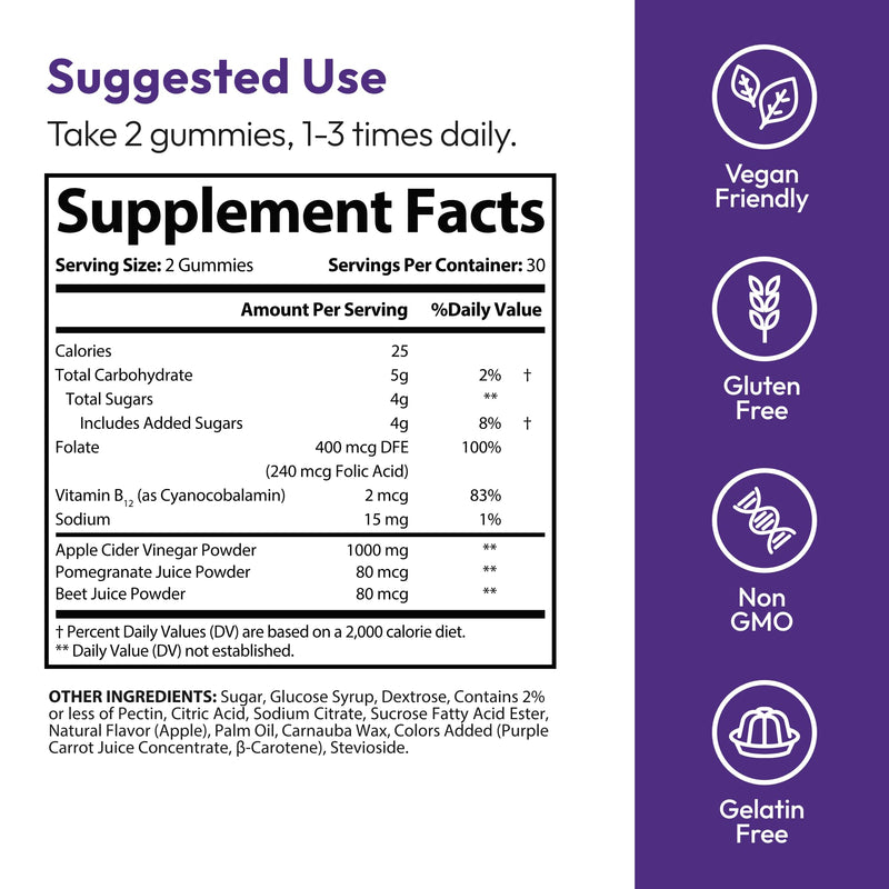 Justified Laboratories Ketocalm Keto ACV Gummies (1000 mg) - 60 Count - Formulated with Apple Cider Vinegar, Folate & Vitamin B12 - Non-GMO, Vegan, Gluten Free - 30 Servings 60 Count (Pack of 1)
