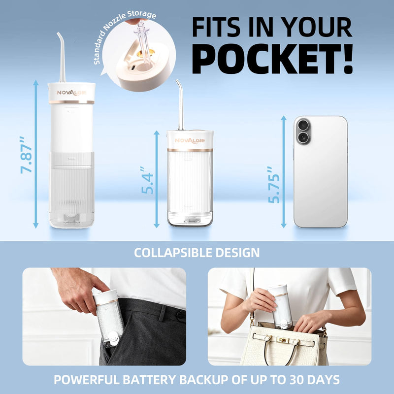 Portable Water Flosser Travel: Mini Cordless Oral Irrigator with Telescopic 180ML Tank 3 Mode 5 Nozzles, IPX7 Waterproof Teeth Cleaner for Braces, Orthodontic, Sensitive Gums Home