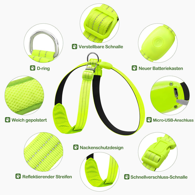 KOSKILL LED Dog Harness Rechargeable Illuminated Dog Harness Glows in the Dark LED Dog Vest Reflective Dog Lights for Night Walks Green L - BeesActive Australia