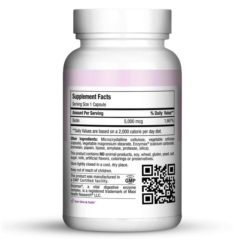 Maxi Health Biotin 5000 mcg – Hair Skin and Nails Vitamins for Women & Men – High Potency Vitamin B7 Supplement for Hair Growth, Strong Nails & Healthy Skin – Kosher, Doctor Formulated – 120 Capsules | Kosher | Biotin Vitamins with Hyaluronic Acid & Vi...