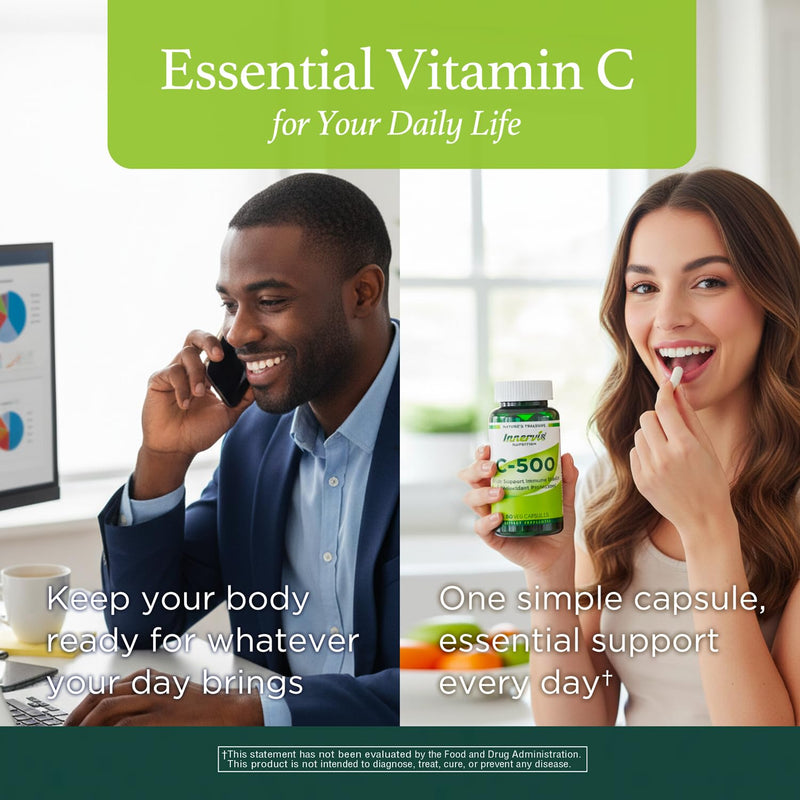 C-500, Powerful Antioxidant Protection & Immune Health, Vitamin C 500mg, 90 Veg Capsules, Daily Immunity and Wellness Support Supplement,