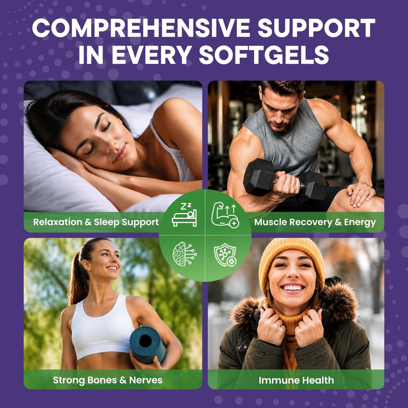 25 in 1 Liposomal Magnesium Complex Contains Magnesium Glycinate, Citrate, Malate & More with D3, B6, Zinc, L-Theanine, Ashwagandha & CoQ10 Supports Muscle, Sleep, Nerves & Stress Relief, 240 Softgels 240 Count (Pack of 1)