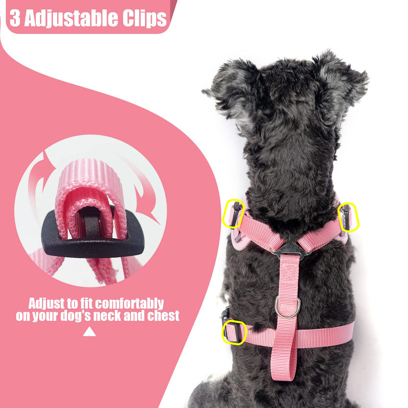 PUPTECK Dog Harness and Leash Collar Set for Small Medium Dogs Puppy and Cats Walking No Pull Adjustable Reflective Soft Mesh Padded Plaid Harnesses Pet Accessories, Pink, M M (Chest 16"-21", Neck 14.5"-17") - BeesActive Australia