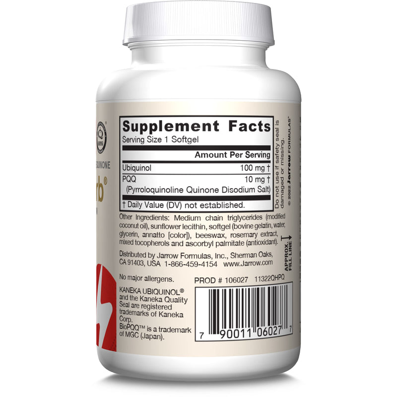Jarrow Formulas QH-absorb + PQQ - 30 Softgels - Dietary Supplement Supports Mitochondrial Biogenesis, Energy Production & Cardiovascular Health - Up to 30 Servings | Dietary Supplement Supports Mitochondrial Biogenesis, Energy Production & Cardiovascul...