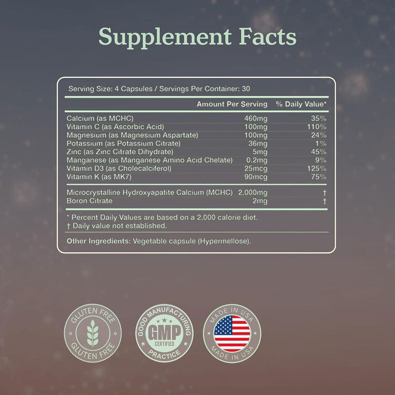 More. Longevity & Wellbeing Premium Calcium Supplement - Bone Strength Supplements with Magnesium, Vitamin D3 + K2 & Zinc for Bone Health Support - 4 Capsule Daily - Easy to Swallow - 120 Capsules