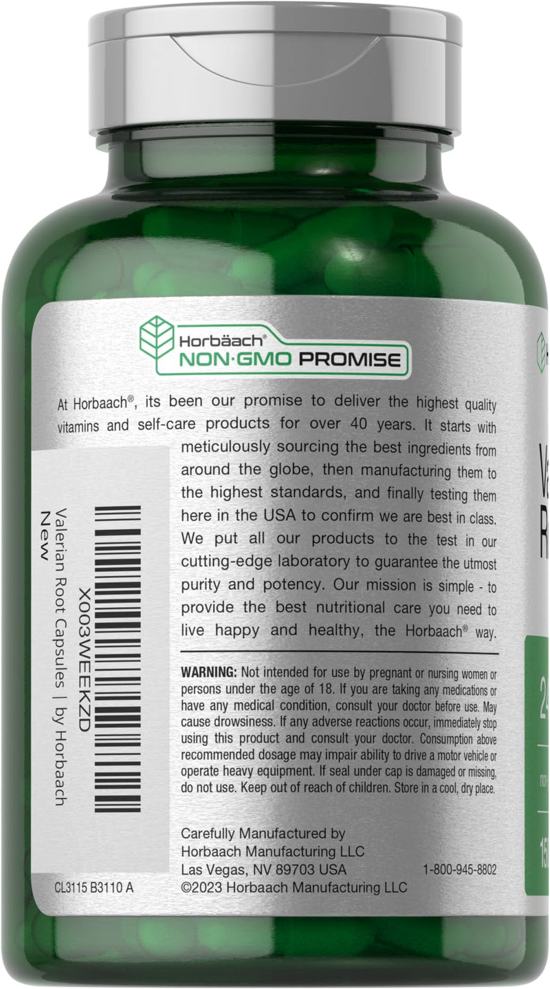 Horbäach Valerian Root Capsules | 2400 mg | 150 Count | Extract Supplement | Non-GMO, Gluten Free - BeesActive Australia