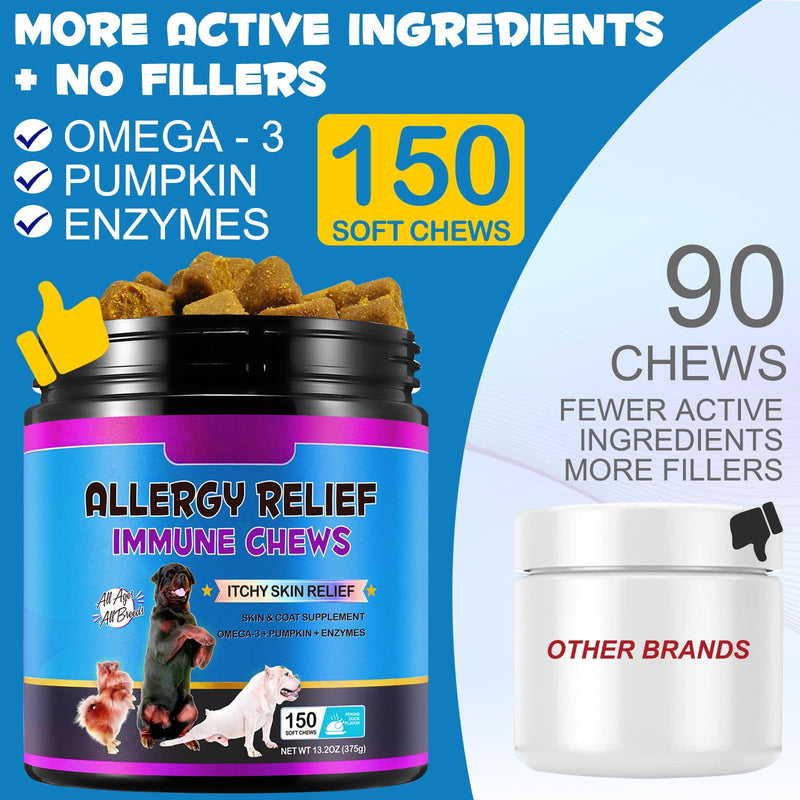 Allergy Relief Chewables for Dogs (150 Count) - Itch & Skin Supplement for Seasonal Allergies, Hot Spots, Itchy Skin - Natural Omega-3 - Dog Allergy Chews
