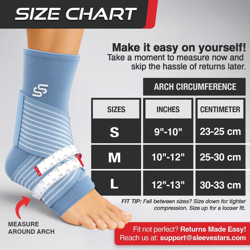 Sleeve Stars Ankle Brace for Women & Men, Ankle Wrap for Sprain, Compression Sleeve for Plantar Fasciitis Relief, Easy Customizable Support: w/ Removable Strap (Single/M:10"-12"/Light Blue) Medium Light Blue 1