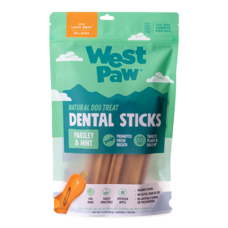 WEST PAW Dental Sticks Durable Dog Chew for Interactive Play, Clean Teeth and Fresh Breath - Safe Reliable and Long Lasting - 14 oz Bag for Large Dogs