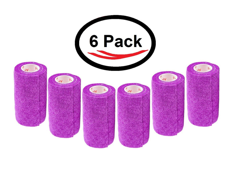3 Inch Vet Wrap Tape Bulk (Purple) (Pack of 6) Self Adhesive Adherent Adhering Flex Bandage Grip Roll for Dog Cat Pet Horse 6 Rolls Purple - BeesActive Australia