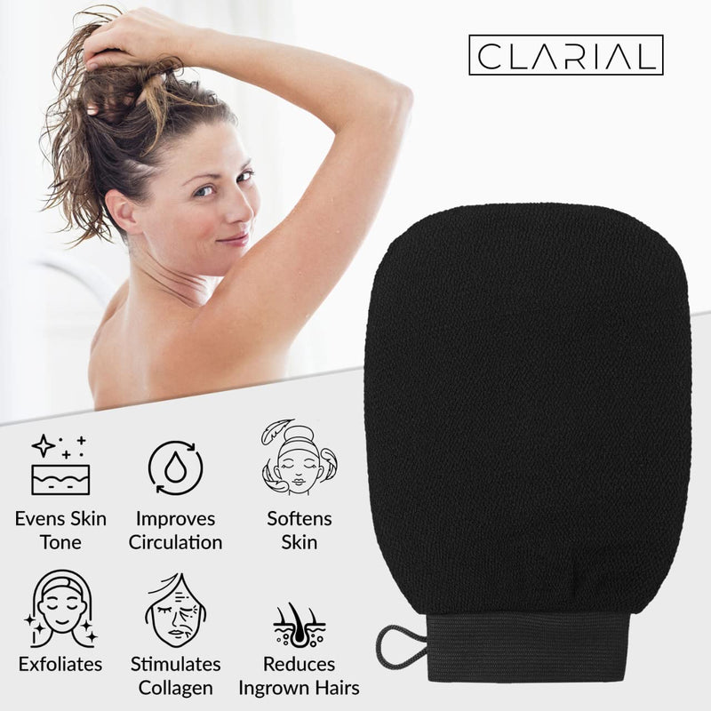 Exfoliating Body Scrub for Bath & Shower Use - Face Scrubber & Body Exfoliator for Dead Skin Remover - Korean Exfoliating Glove Shower Scrub for Men and Women - Pair All Black Black Pair - BeesActive Australia
