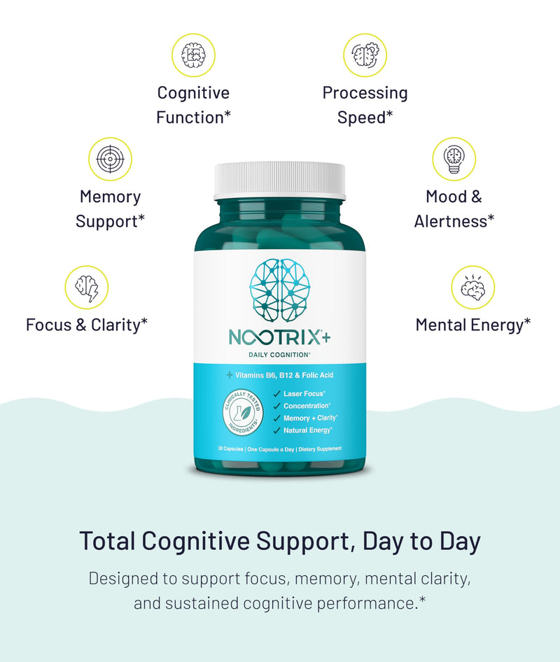 Nootrix Brain Plus Nootropic Supplement | 30 Day Supply | Supports Memory, Mental Focus, Cognitive Health & Energy | Promotes Healthy Mood & Brain Function | Vitamin B1, Vitamin B6 & Vitamin B12 30 Count (Pack of 2)