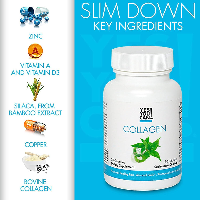 Yes You Can! Collagen Capsules for Hair, Skin & Nails, 30 Capsules, 2 Pack | 290mg bovine collagen with vitamin A, D3, zinc & copper, dietary supplement for women and men