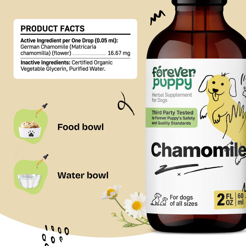 Forever Puppy Chamomile Drops for Dogs - Liquid Chamomile Extract for Gas Relief & Gut Cleanse Support - Digestive Health Liquid Supplement for Dogs of All Breeds & Sizes - 2 oz 2 fl oz