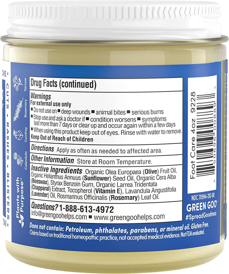 Green Goo Foot Care Salve, Reduces Irritation & Provides Pain Relief to Heal & Soothe Your Feet, Great for Hikers, Climbers, Parents & Teachers, 4 Ounce (Pack of 1), 92289 4 Ounce (Pack of 1)