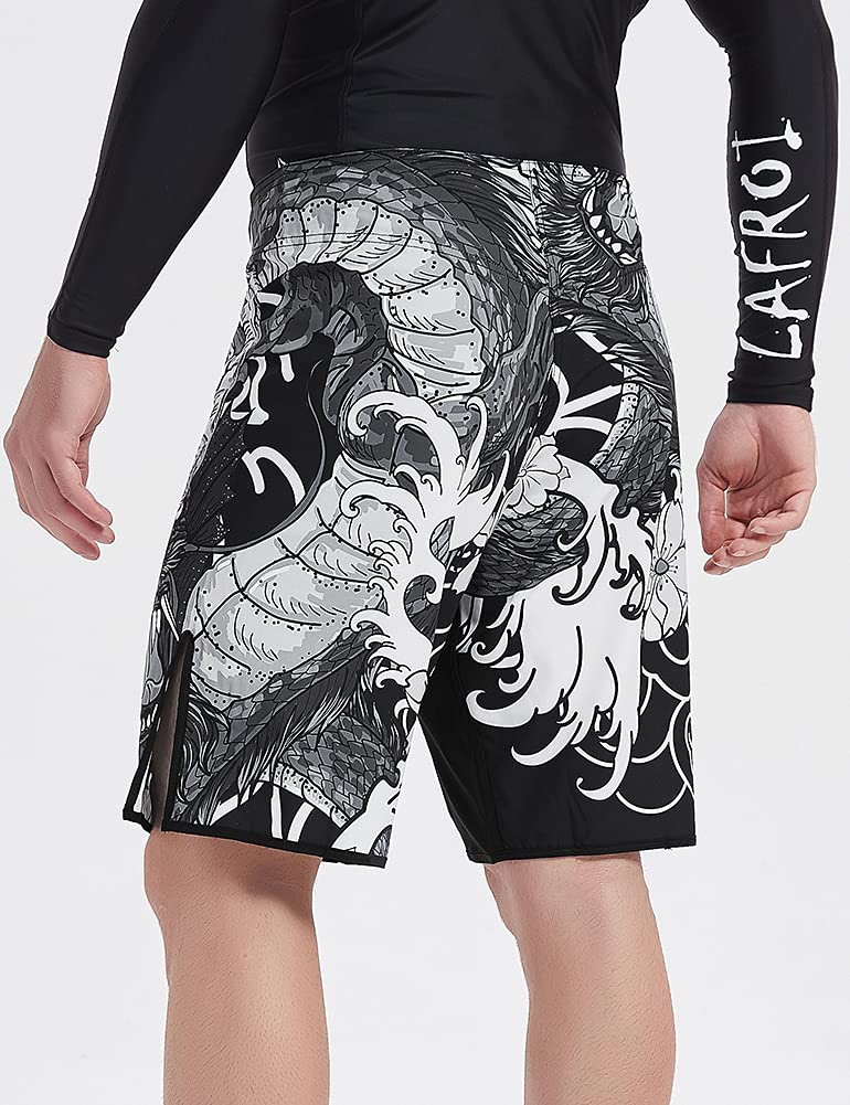 LAFROI Mens MMA Cross Training Boxing Shorts Trunks Fight Wear with Drawstring and Pocket-QJK01 Dragon Large