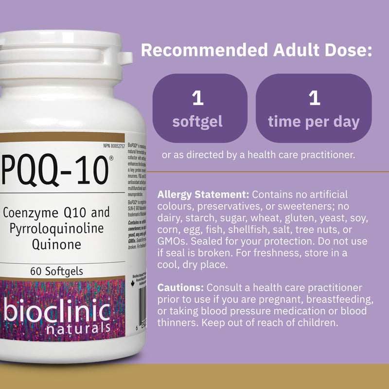 Bioclinic Naturals -  CerebroVital PQQ-10 60 softgels | 200mg CoEnzyme Q10 & 20mg PQQ providing 17mg Pyrroloquinoline Quinone, 5mg Vitamin E, Supports Cardiovascular Health