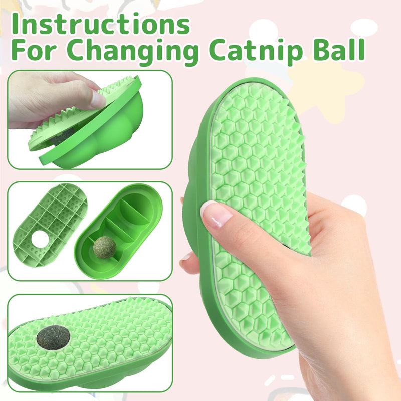 Cat Self Groomer with 2 Catnip Balls, Cat Wall Scratcher, Cat Wall Corner Scratcher Comb, Cat Self Massage Brush for Indoor Cats, Suitable for Long/Short Fur Cats, Green - BeesActive Australia