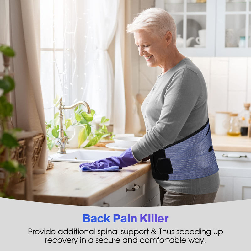 NEENCA Back Support Brace, Adjustable Lumbar Support for Pain Relief of Back/Lumbar/Waist, Waist Wrap with Spring Stabilizers for Injury, Herniated Disc,Sciatica, Scoliosis and more Medium Navy Blue-Black