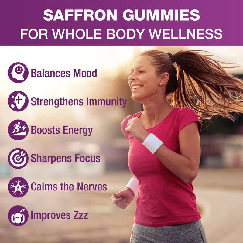 Saffron Gummies (88.5 mg) with Magnesium — Enhanced with St. John’s Wort, Rhodiola, Ashwagandha & Vitamins B6, B12, D3 for Mood & Focus Support — 60 Count 1pack