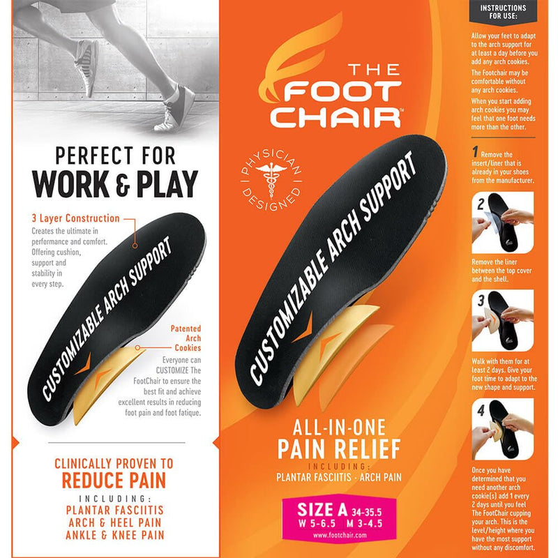 FootChair Orthotics with Pads for Adjustable Arch Height. Relieve Plantar Fasciitis and Other Foot Pain (Women’s 7-8.5 / Men’s 5-6.5) Women’s 7-8.5 / Men’s 5-6.5 - BeesActive Australia