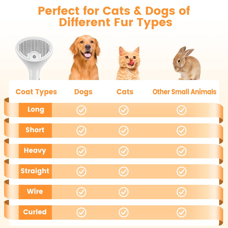 Cat Steam Brush, 3 in 1 Cat Brush for Shedding & Grooming Rechargeable, Water Brush for Cats & Dogs, Small Animal Hair Removal Comb Tool, Pet Self Cleaning Slicker Brush with Release Button White - BeesActive Australia